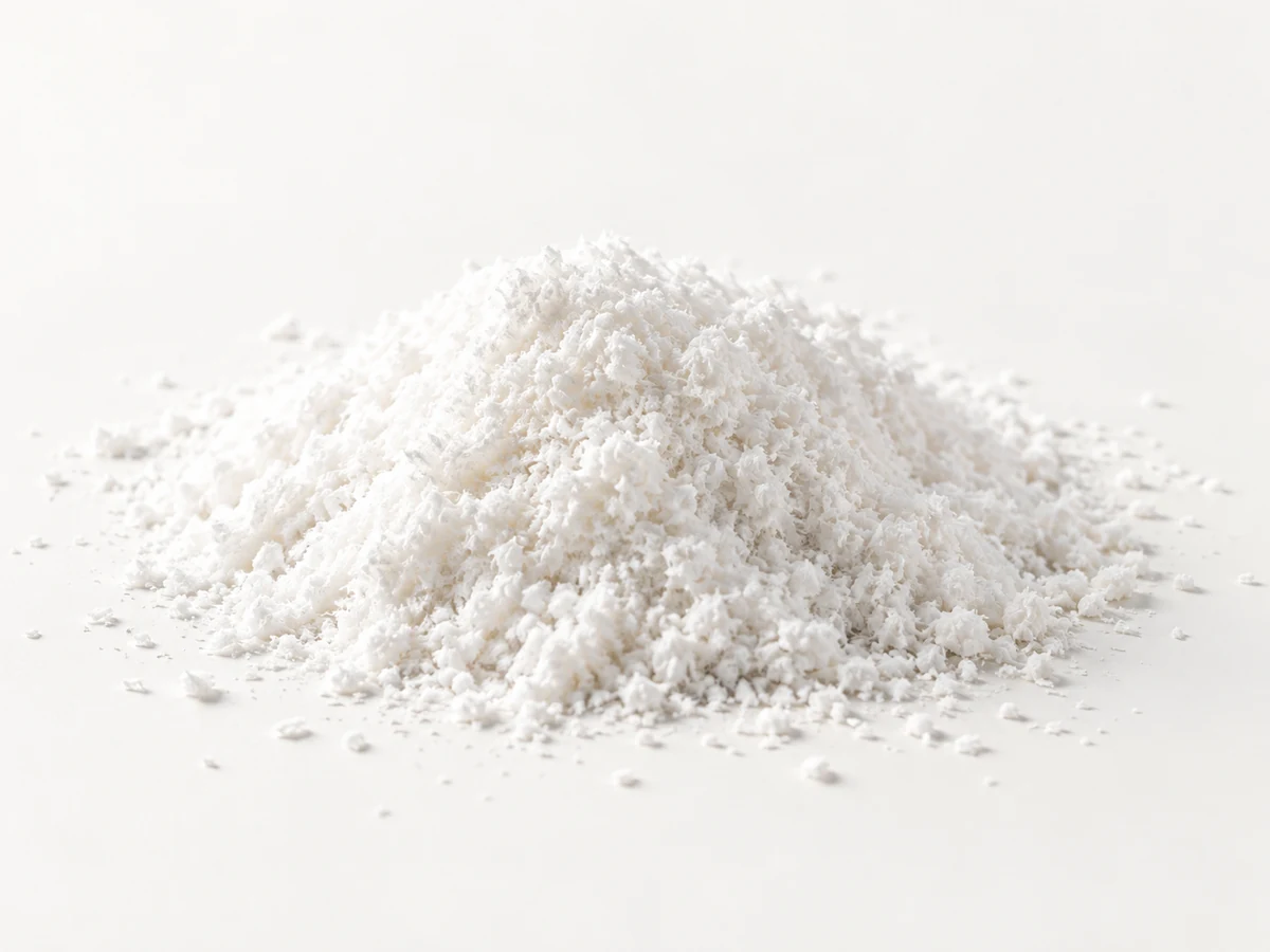 Weisse feinfasrige Cellulose in einer kleinen lockeren Anhäufung.