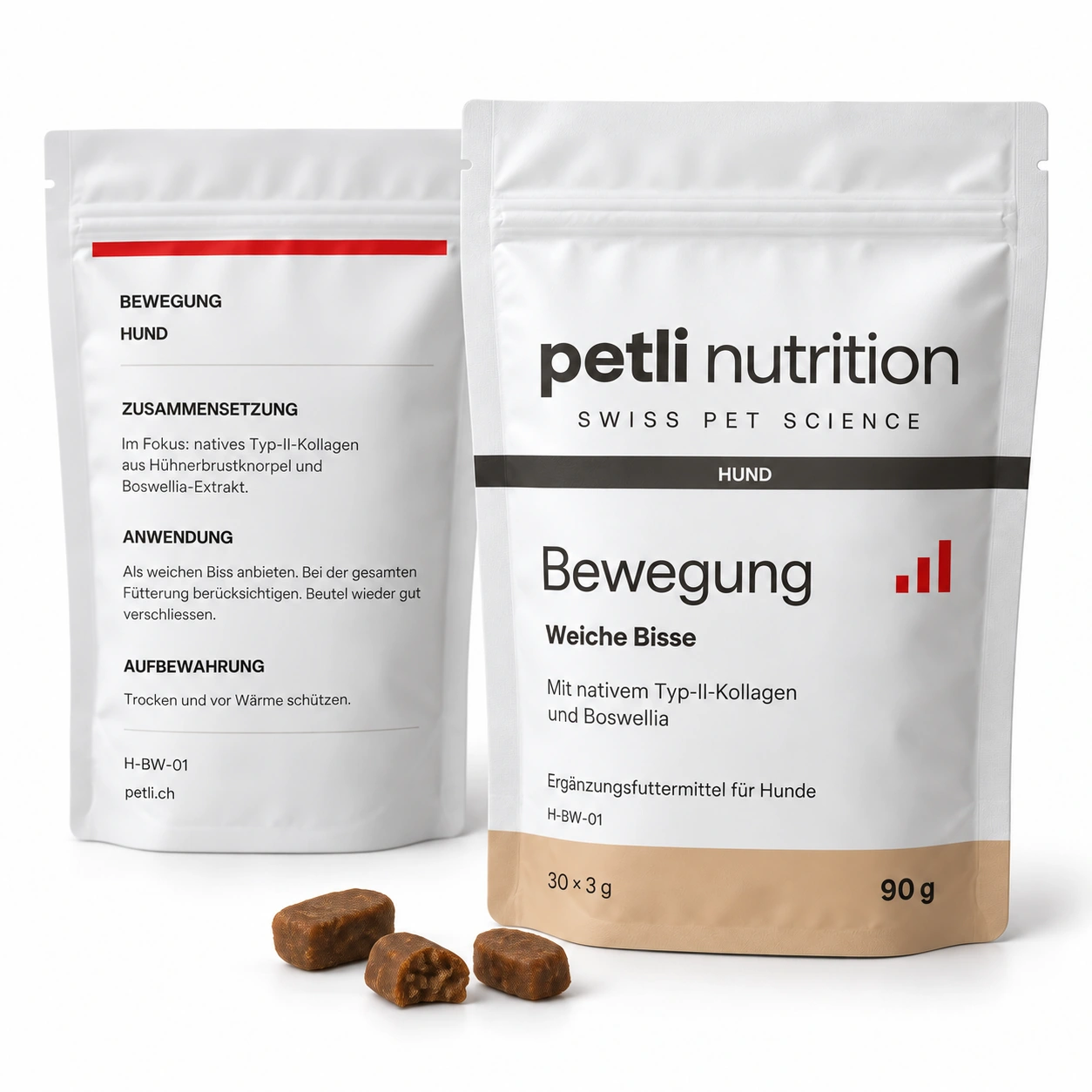 Petli Bewegung für Hund: Weiche Bisse mit zugehöriger Verpackung.